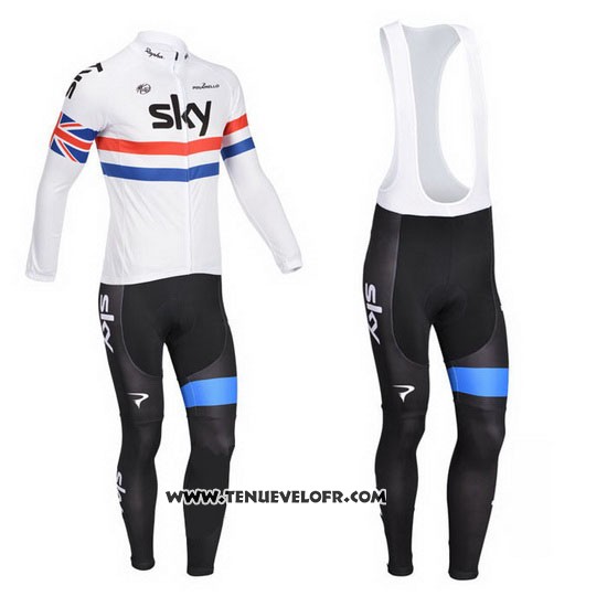 2013 Maillot Ciclismo Sky Champion Regno Unito Blanc Manches Longues et Cuissard